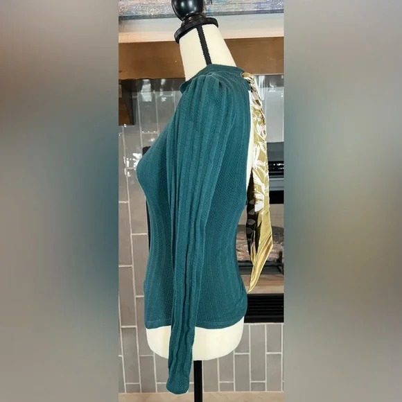 #855 Free People party in the back Keyhole back Scarf Tie Long Sleeve Blouse XS - Picture 7 of 9